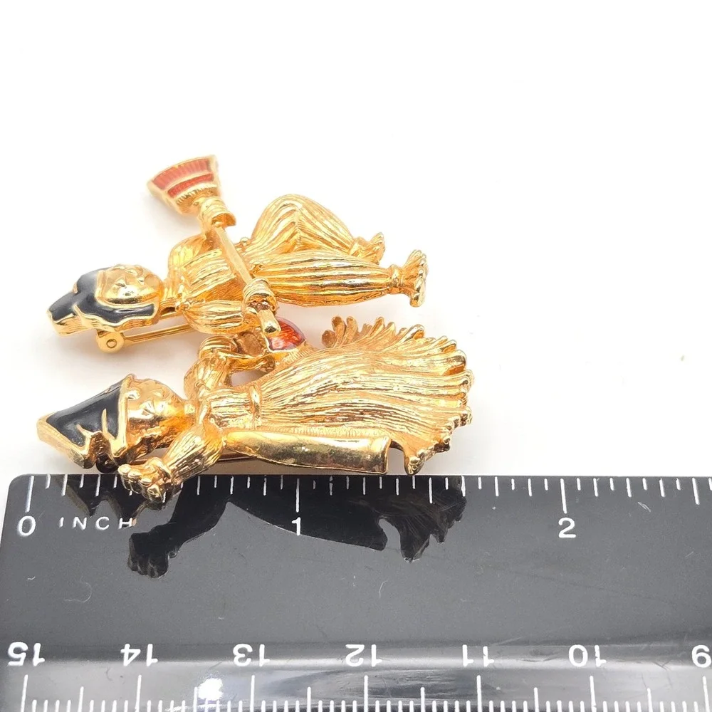 AVON Vintage Gold Tone Halloween Witch and Scarecrow Brooch‎ Set Pumpkin Broom